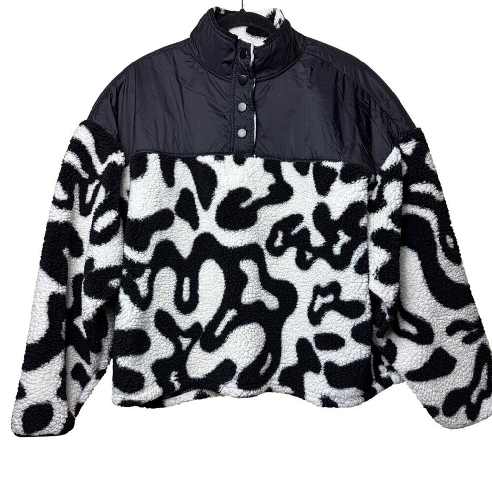 Grayson Threads Faux Fur Black & White Pullover Sherpa Jacket - Size Large